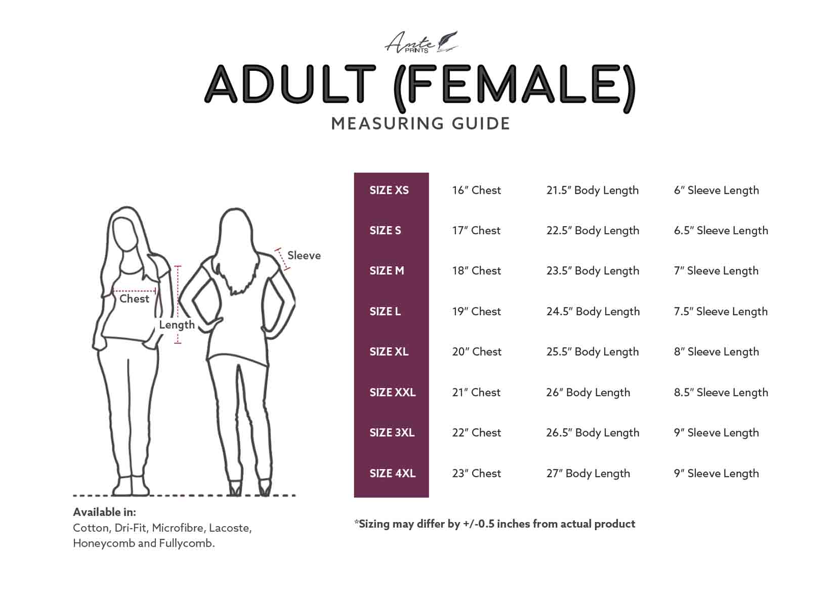 Size Chart – Ante Prints