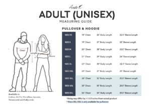 Adult (Unisex) Pullover & Hoodie Size Chart