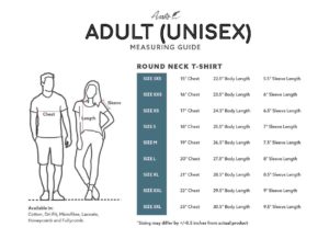 Adult (Unisex) Roundneck Shirt Size Chart