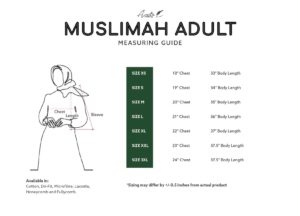 Muslimah Adults Size Chart