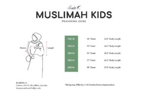 Muslimah Kids Size Chart